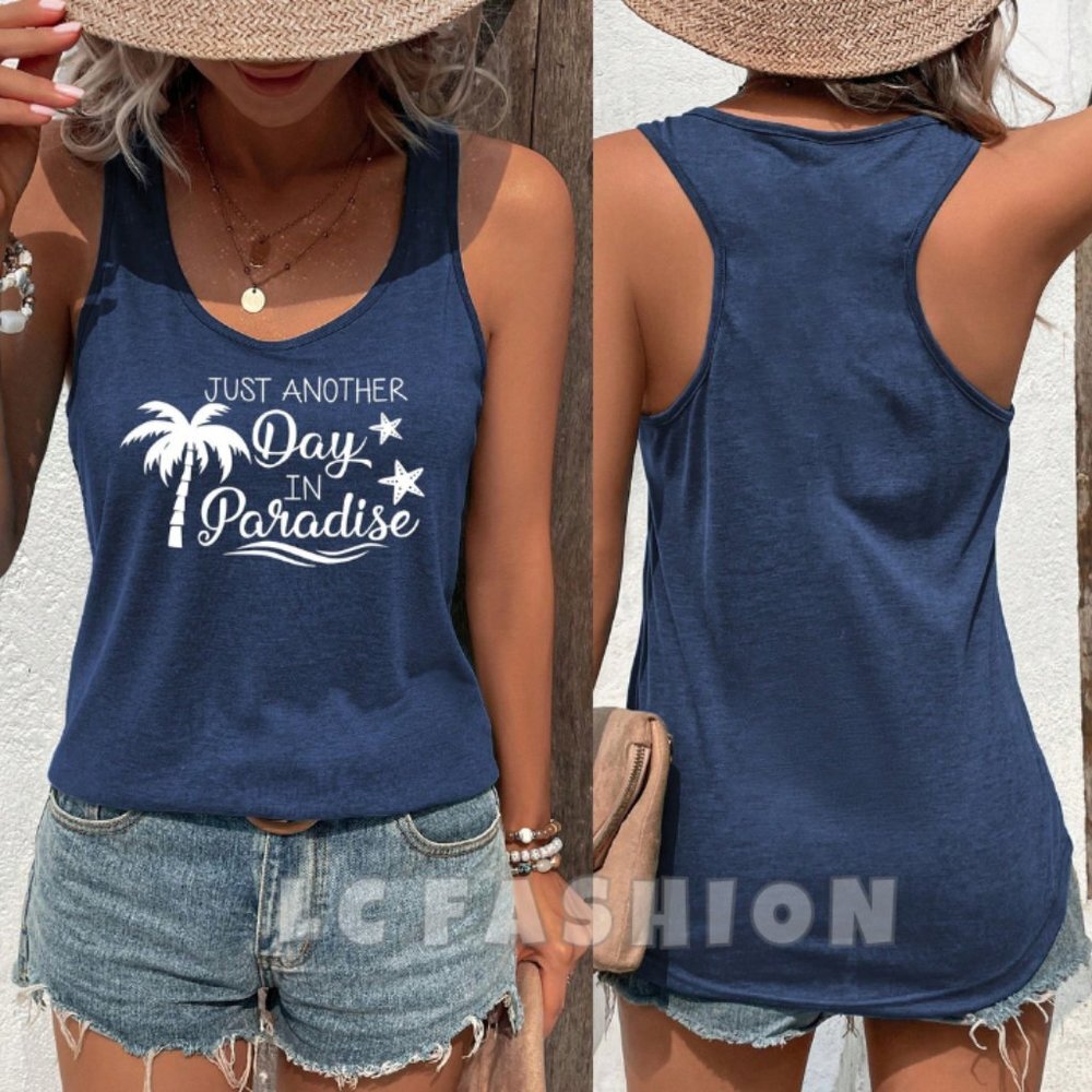 Sleeveless Tank Top, Boho Summer Sexy Minimalist Tropical Vacation Tank Top